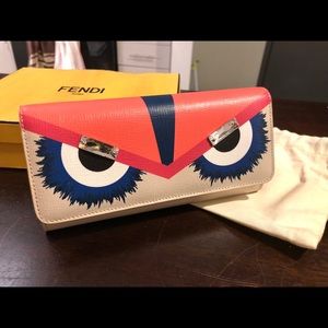 Fendi Monster Embellished Saffiano Leather Wallet